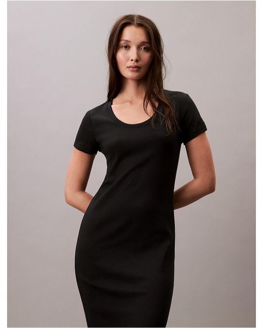 Calvin Klein Refined Cotton Midi Dress in Black | Lyst Calvin Klein Refined Cotton Midi Dress in Black | Lyst