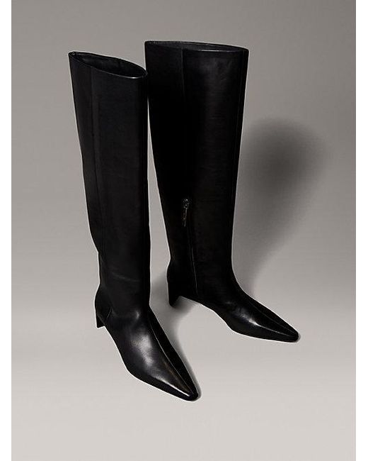 Calvin Klein Black Kniehohe Stiefel Aus Leder Mit Pfennigabsatz