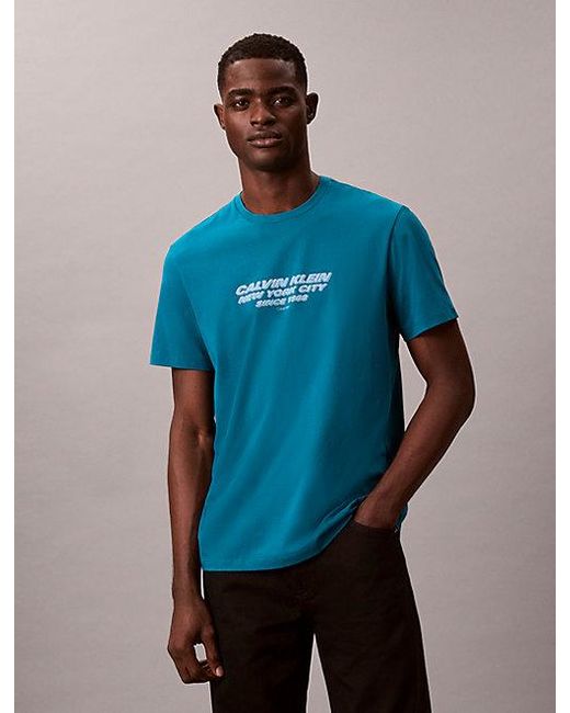 Calvin Klein Blue Ck Nyc Crewneck Graphic Tee for men
