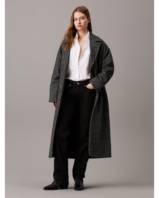 Calvin Klein Black Wool Melange Long Coat