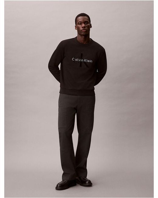 Calvin Klein Black Calvin Klein Fleece Velvet Monologo Graphic Relaxed Sweatshirt for men