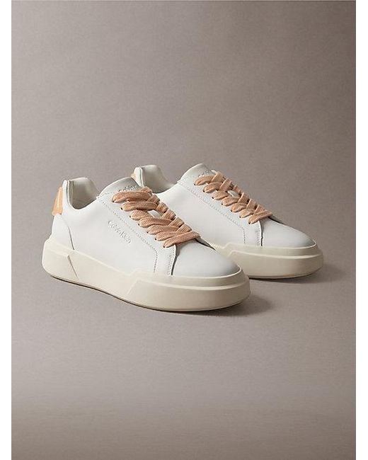 Calvin Klein Metallic Leather Durable Traction Chunky Trainers