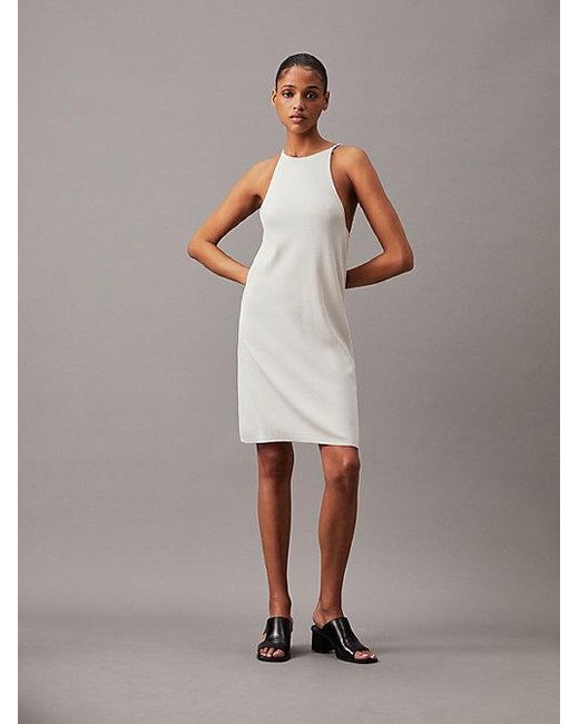 Vestido de tirantes de canalé de lyocell suave Calvin Klein de color White