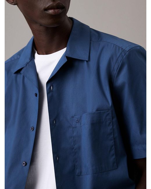 Camicia A Maniche Corte Con Colletto Cubano di Calvin Klein in Blue da Uomo