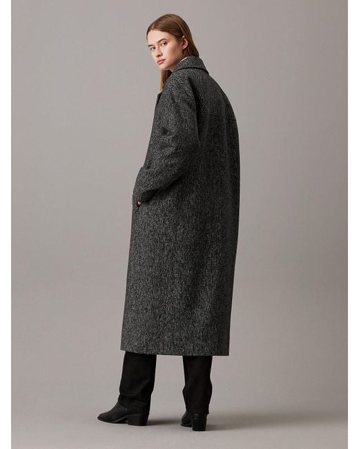 Calvin Klein Black Wool Melange Long Coat