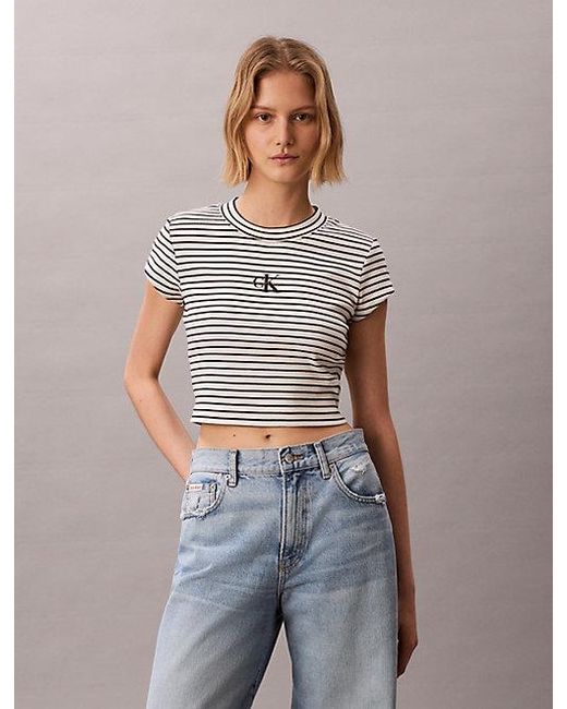 Calvin Klein Gray Jeans Slim Ribbed Stripe T-Shirt