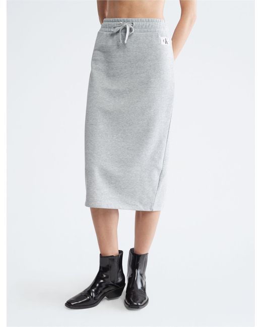 Calvin Klein Gray Drawstring Midi Skirt