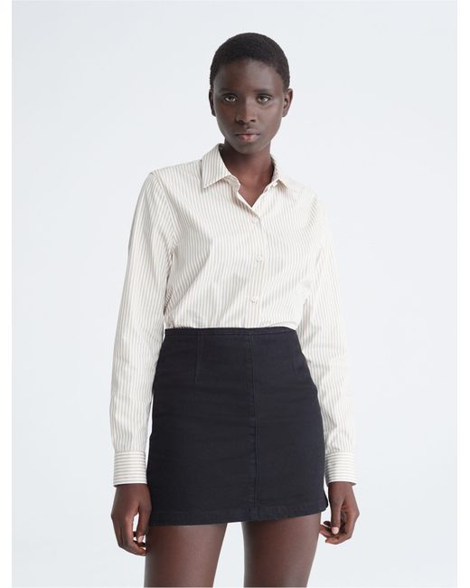 Calvin Klein White Poplin Stripe Classic Button-down Shirt