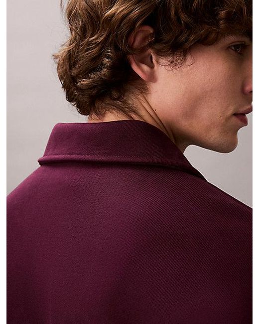 Calvin Klein Red Heavy Jersey Logo Long Sleeve Polo Shirt for men