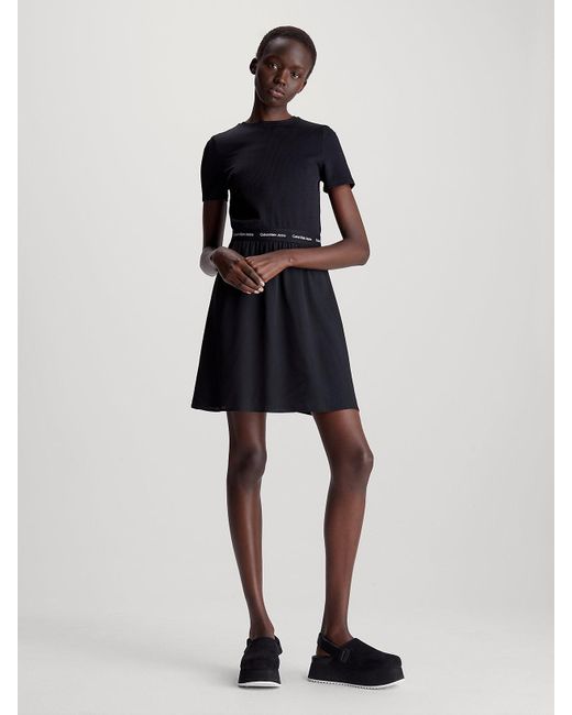 Calvin Klein Black Logo Tape Short Sleeve Dress