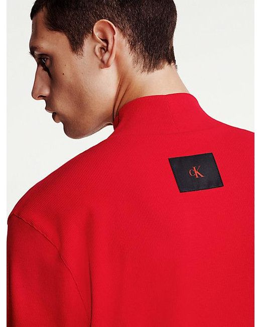Calvin Klein Geripptes T-Shirt Mit Rollkragen in Red für Herren