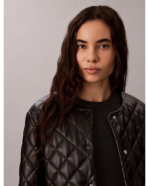 Calvin Klein Brown Quilted Faux Leather Liner Jacket