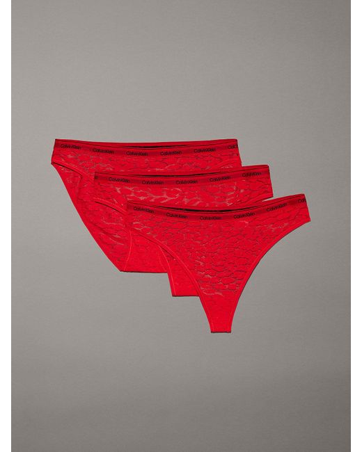 Lots de 3 slip brésilien, string et culotte en dentelle Calvin Klein en coloris Red