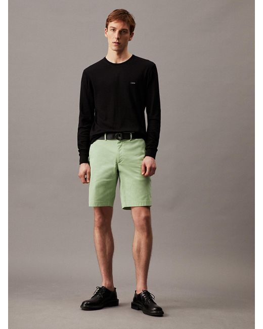 Calvin Klein Green Slim Twill Belted Shorts for men