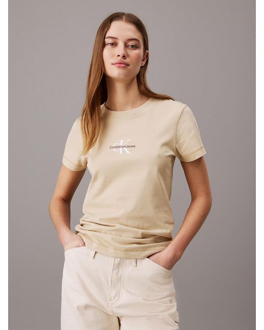 T-shirt slim avec monogramme Calvin Klein en coloris Natural