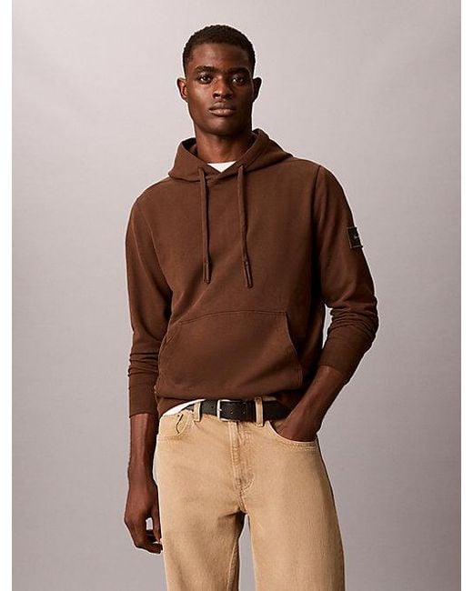 Calvin Klein Brown Jeans Cotton Terry Badge Hoodie for men