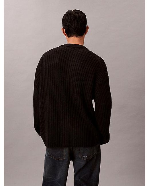Calvin Klein Black Jeans Cotton Blend Ribbed Relaxed Cardigan for men