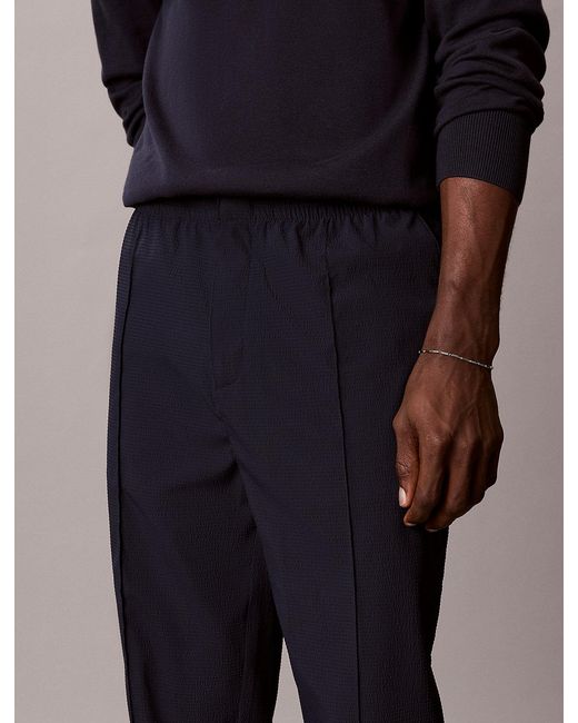 Calvin Klein Blue Seersucker Pull-On Trousers for men