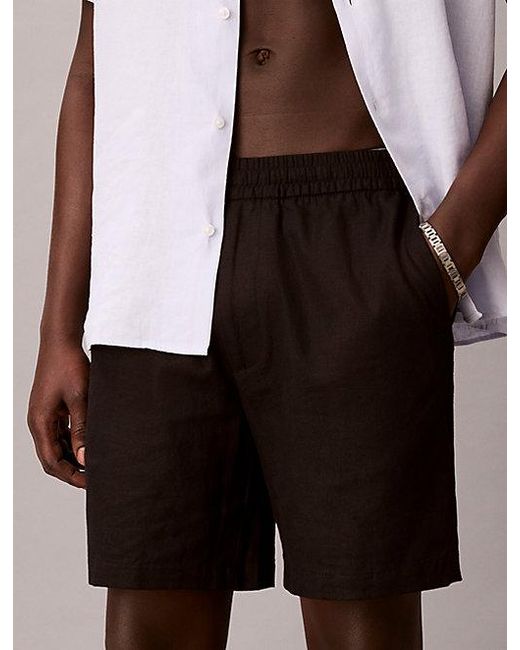 Calvin Klein Black Linen Blend Shorts for men