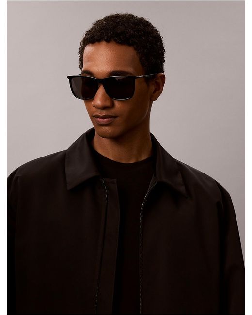 Calvin Klein Black Modern Acetate Modified Rectangle Sunglasses for men