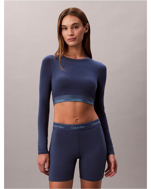 Calvin Klein Blue Icon Cotton Modal Lightly Lined Long Sleeve Tee Bralette