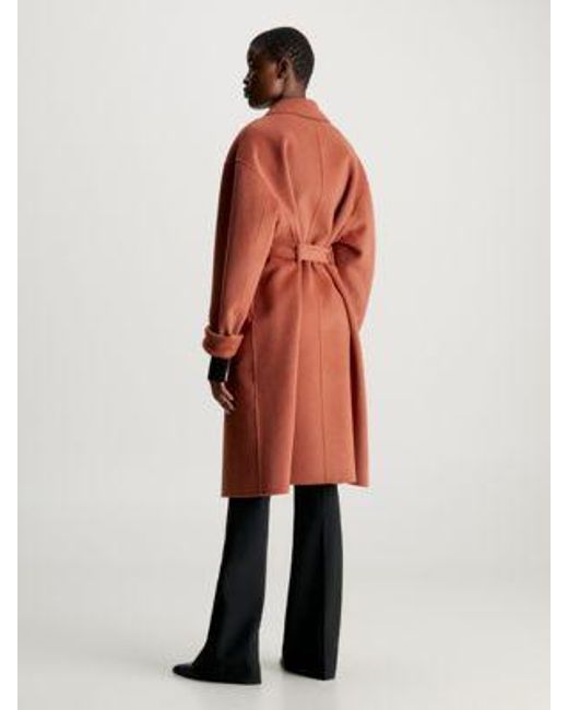 Abrigo de lana con cinturón cruzado Calvin Klein de color Red