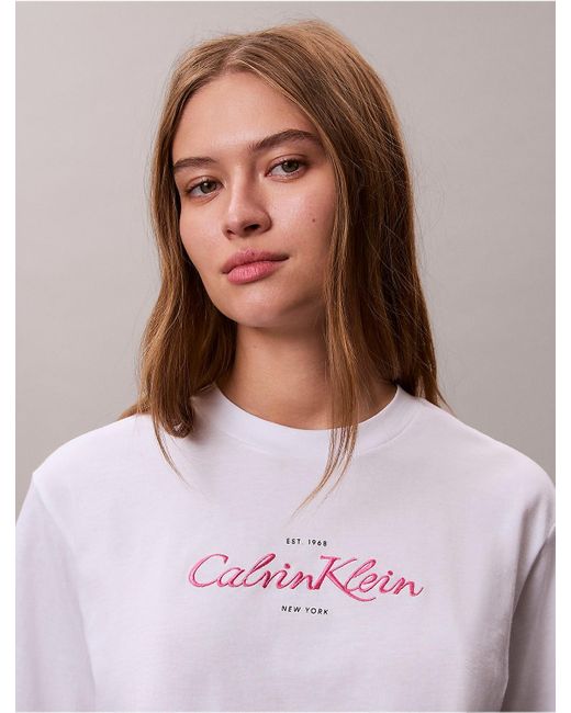 Calvin Klein White Calvin Klein Shine Script Logo Boxy T-Shirt