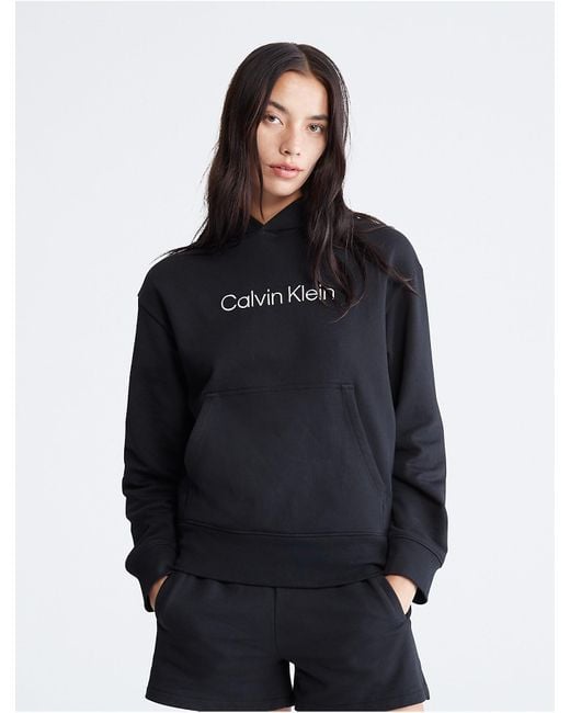 Calvin Klein Cotton Relaxed Fit Standard Logo Hoodie in Blue | Lyst