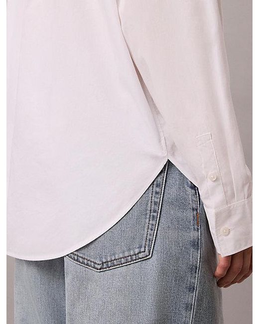 Calvin Klein White Jeans Woven Monologo Poplin Button Down Shirt