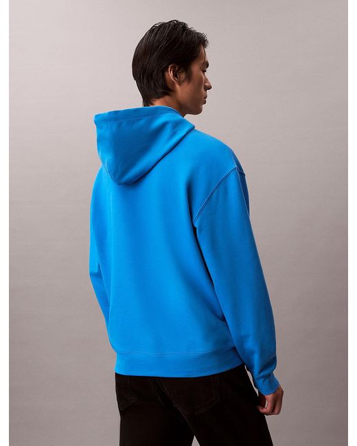 Calvin Klein Blue Cotton Terry Monogram Hoodie for men