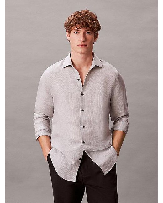 Calvin Klein Natural Slim Striped Linen Blend Shirt for men