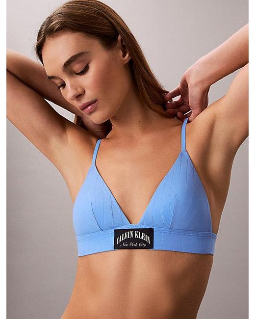 Calvin Klein Blue Lightly Lined Triangle Bralette Heritage Classic Cotton Stretch