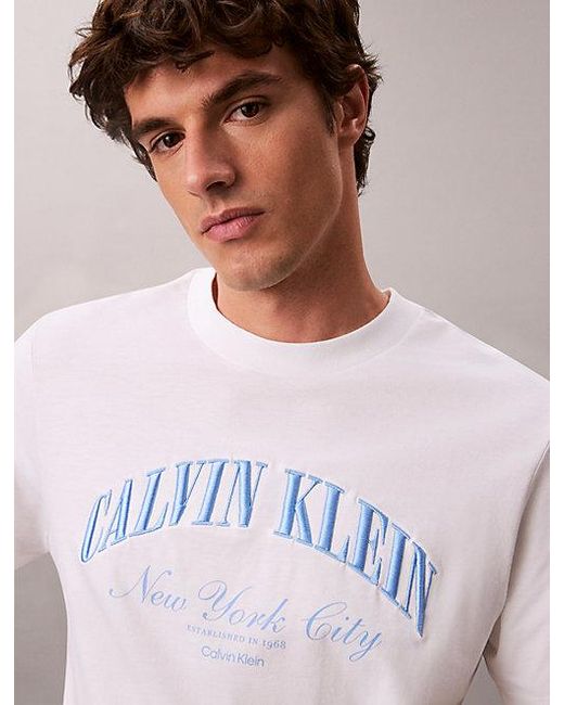 Calvin Klein Blue Jeans Embroidered Nyc Logo T-Shirt for men