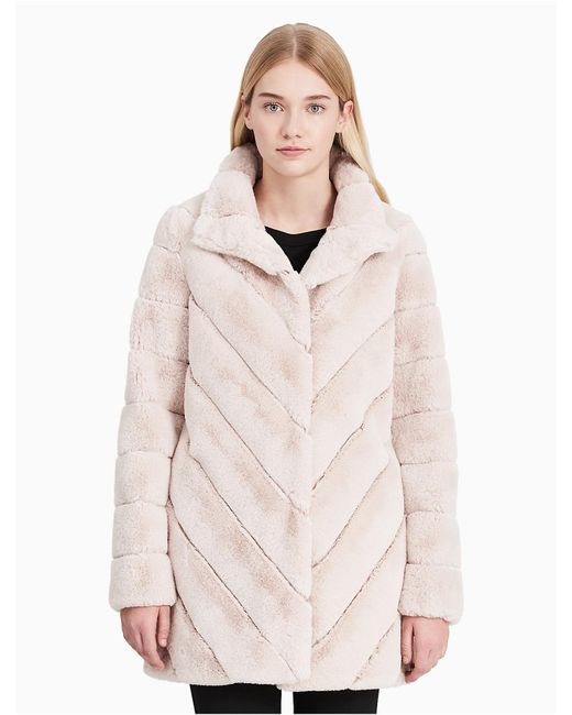 Calvin Klein Chevron Faux Fur Coat Lyst