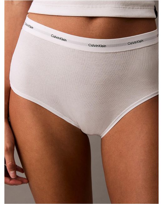 Calvin Klein White Cotton Stretch Rib High Rise Brief