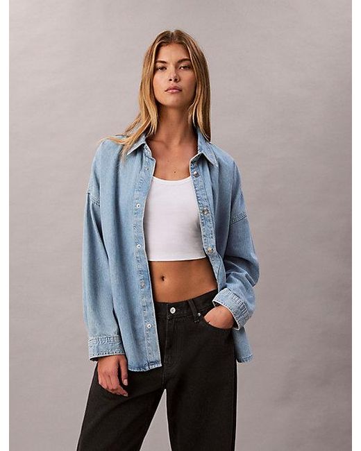 Calvin Klein Blue Jeans Cotton Linen Denim Shirt