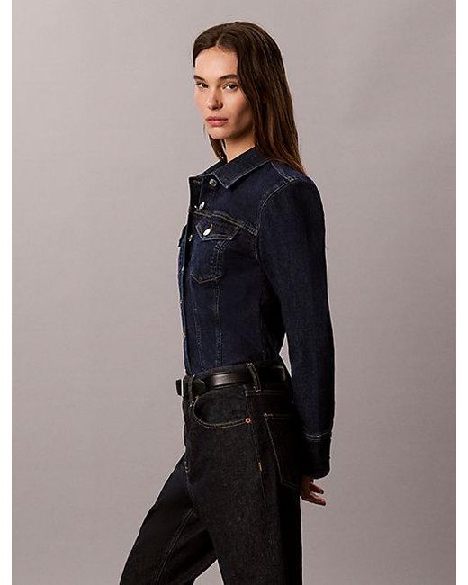 Calvin Klein Blue Jeans Sculpt Denim Trucker Button Down Shirt