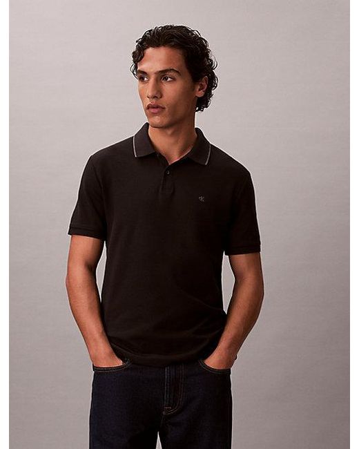 Calvin Klein Black Cotton Piqué Polo Shirt for men