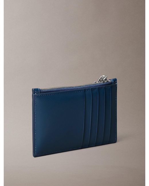 Calvin Klein Blue Leather Rfid Monogram Charm Cardholder