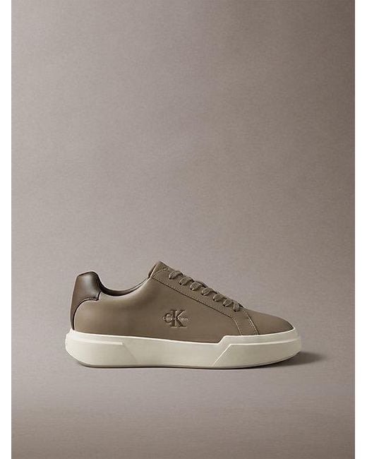 Calvin Klein Gray Jeans Leather Durable Traction Chunky Trainers for men