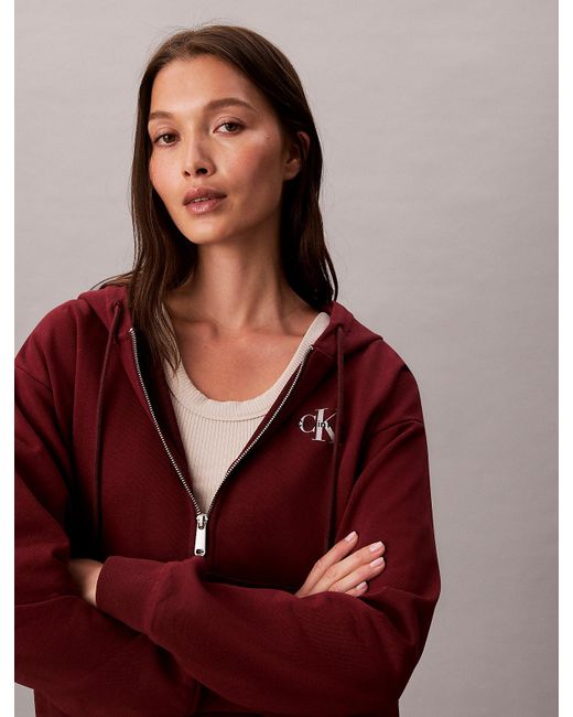 Sweat À Capuche Zippé Avec Monogramme Calvin Klein en coloris Red
