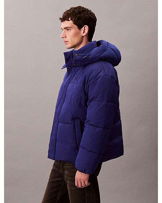 Calvin Klein Oversized Doorgestikt Pufferjack Met Logo in het Blue voor heren