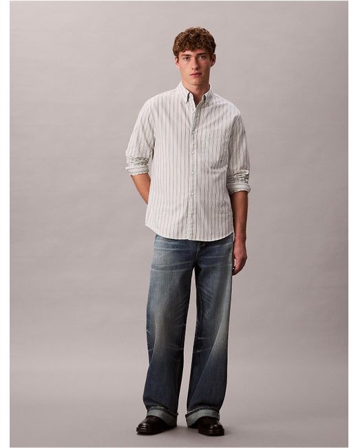 Calvin Klein Gray Calvin Klein Stripe Oxford Classic Button-Down Shirt for men