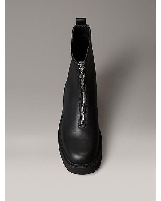 Calvin Klein Black Jeans Leather Chunky Zip Ankle Boots