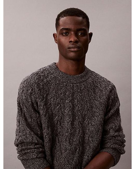 Calvin Klein Multicolor Lambswool Blend Cable Knit Crewneck Jumper for men