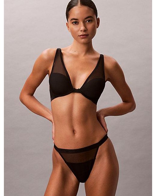 Calvin Klein Black Push Up Plunge Bra Minimalist Mesh
