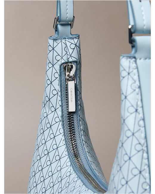 Calvin Klein Blue Allover Monogram Logo Shoulder Bag