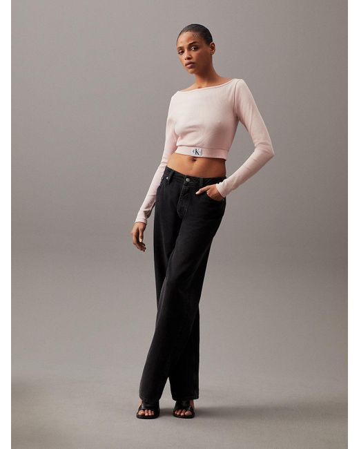 Calvin Klein Gray Slim Long Sleeve Cropped Top