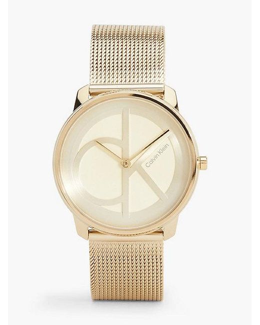 Calvin Klein Metallic Monogram Logo Mesh Bracelet Watch
