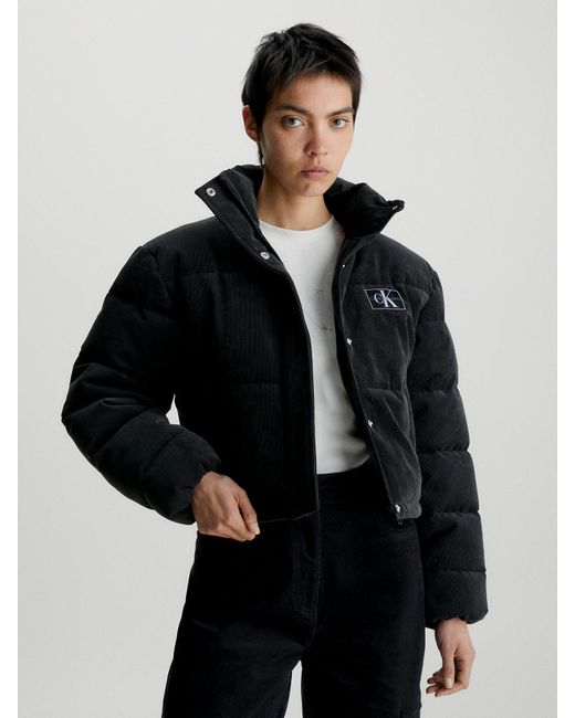 Calvin Klein Black Cropped Corduroy Puffer Jacket